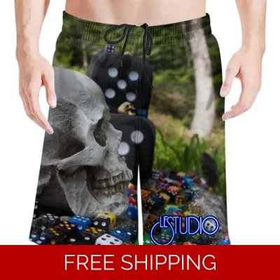 Le Studio Roll the Bones Statue Beach Shorts